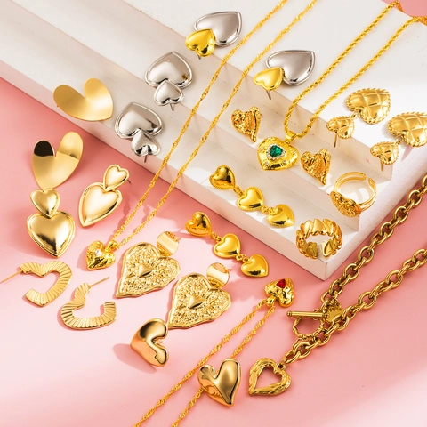 Edelstahl Herz Anhänger Halskette Ohrringe Ring Set Für Damen Elegant Strass Künstliche Perle Schmuck Geschenk