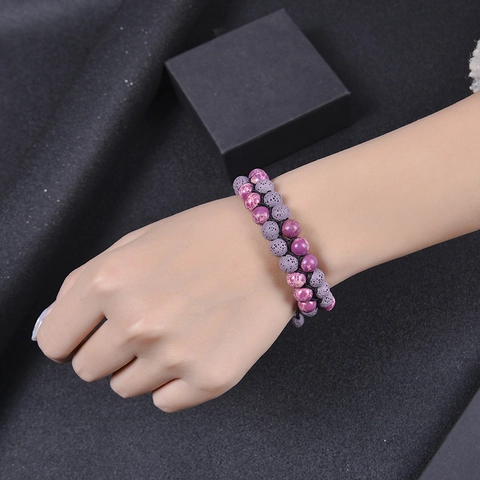 Double Layer Natural Stone Beaded Bracelet Woven Lava Stone Adjustable Drawstring Jewelry For Men Women