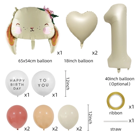 Boho Konijn Nummer Aluminiumfolie Ballon Hart Latex Ballonnen Voor Kinderen Verjaardag Feest Decoraties Crème Karamel Bos Dier Feestartikelen