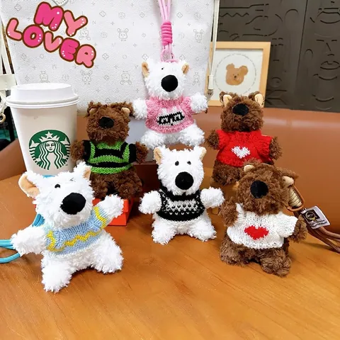 Trendy Plush Bear Dog Panda Keychain Pendant With Aviator Goggles Knitted Sweater Cute Animal Bag Charm Gift For Women Students