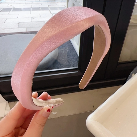 Diadema Acolchada Tela Satén Diadema Gruesa Ancha Color Sólido Antideslizante Accesorios Para El Cabello Moda Para Mujeres Niñas