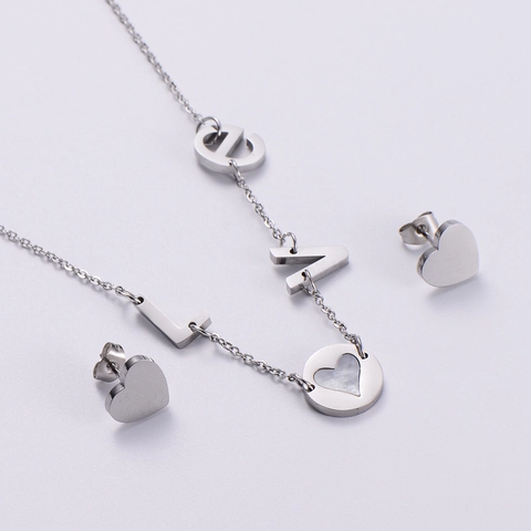 Collar Con Colgante De Corazón Y Letras De Amor Y Pendientes De Acero Inoxidable 316L Nácar Joyas Elegantes Para Mujer
