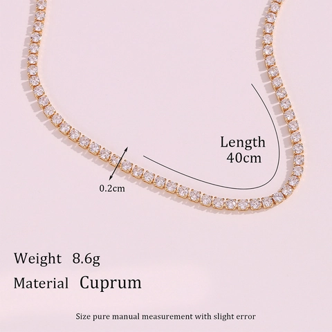 Collier Tennis en Cuivre et Strass pour Femmes Élégant Minimaliste Micro Pave Chaîne Collier Bijoux de Mode de Navette