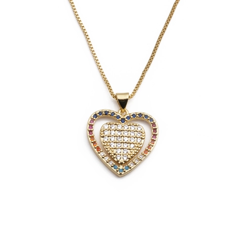 Elegant Heart Pendant Necklace Gold Plated Copper Colorful Zircon Rhinestone Minimalist Fashion Jewelry Gift For Women