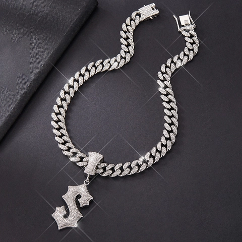 Collana Con Pendente Lettera Alfabeto A S I Croce Hip Hop Iced Out Lega Strass Catena A Maglia Cubana Gioielli