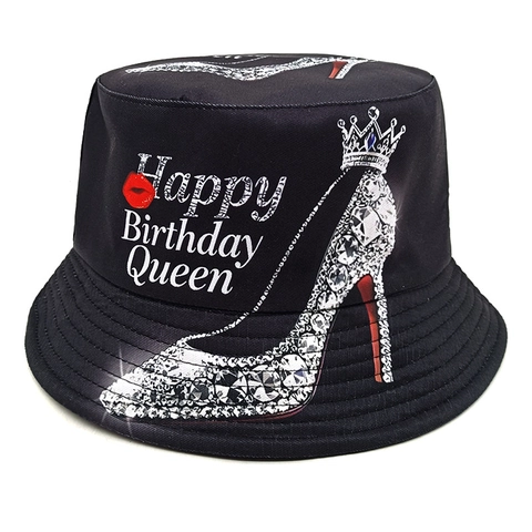Bob Polyester Happy Birthday Queen Talons Hauts Couronne Imprimé Protection Solaire Couvre-Chef Pour Femmes Accessoire Fête