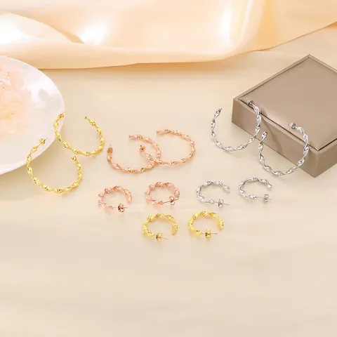 Pendientes De Aro Retorcidos De Acero Inoxidable Minimalistas En Espiral Forma C Para Mujer Estilo Elegante