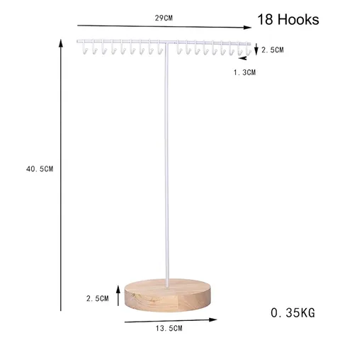 Necklace Display Stand T-Shape Metal Iron Jewelry Organizer Rack With Wood Base Hooks Detachable Pendant Holder Modern