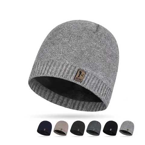 Men Winter Knitted Beanie Hat Thick Warm Fleece Lined Windproof Outdoor Cycling Skiing Hat Soft Fashion Beanie For Men