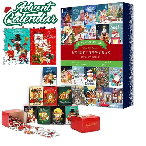 Christmas Advent Calendar Jigsaw Puzzle Cardboard Holiday Countdown Home Decoration Festive Illustration Gift