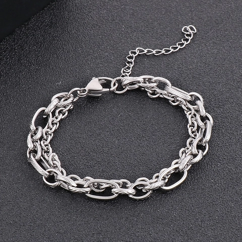 Minimalist Double Layer Chain Bracelet 316L Stainless Steel Adjustable Lobster Clasp Industrial Style Unisex Jewelry