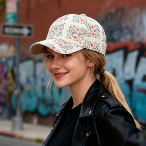 Baseball Cap Polyester With Cracked Mesh Texture And Red Star Print Streetwear Adjustable Unisex Sunshade Sports Hat