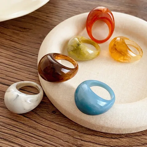 Anello In Resina Grosso Retro Trama Di Marmo Ovale Geometrico Acrilico Gioielli Da Dito Per Donne Accessorio Vintage