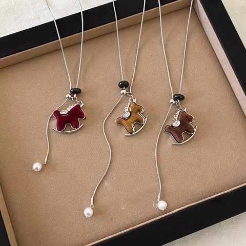 Schaukelpferd Anhänger Lange Pulloverkette Legierung Beflockung Strass Verstellbare Schlangenkette Retro Winter Schmuck Damen