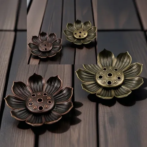 Porte Encens Fleur De Lotus En Alliage Métallique Multi Trous Gourde Vintage Décor Zen Méditation Maison Bureau