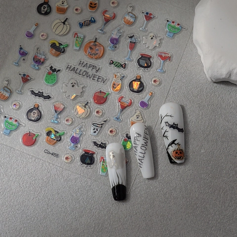 Halloween 5D Geprägte Nagelkunst Aufkleber Geist Kürbis Fledermäuse Spinne Selbstklebend Maniküre Dekore Holografisch DIY