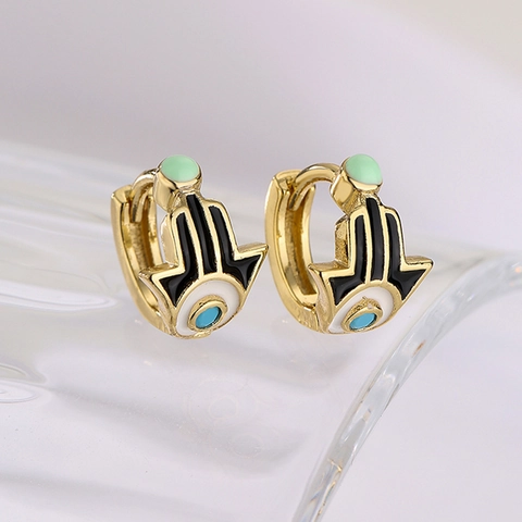 Hamsa Hand Böser Blick Creolen Kupfer Vergoldet Emaille Fatima Hand Mode Schmuck Für Damen