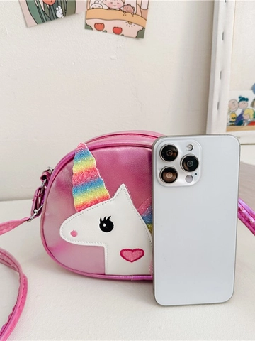 Einhorn Kinder Umhängetasche Metallic PU Leder Glitzer Tüll Cartoon Mini Schulter Handtasche Für Mädchen