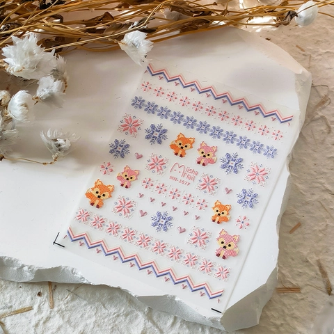 Adesivi Unghie Pixel Art 3D Rilievo Volpe Fiocco Di Neve Decalcomanie Autoadesive DIY PET Manicure Decorazione Donna