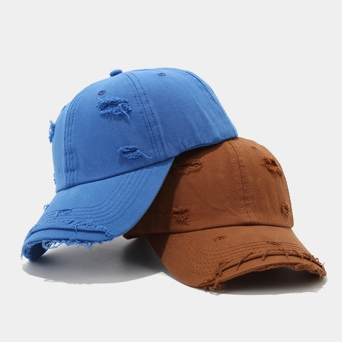Casquette De Baseball Distressed Vintage Coton Lavé Chapeau Avec Trous Réglable Streetwear Protection Solaire
