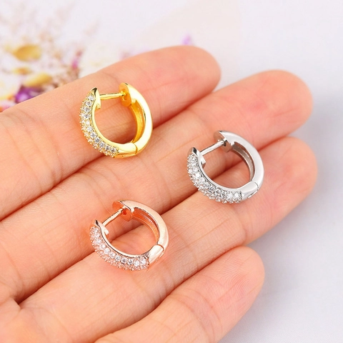 Copper Gold Plated Huggie Hoop Ohrringe Micro Pave Zirkonia Rund Hip Hop Western Style Schmuck Für Damen Herren