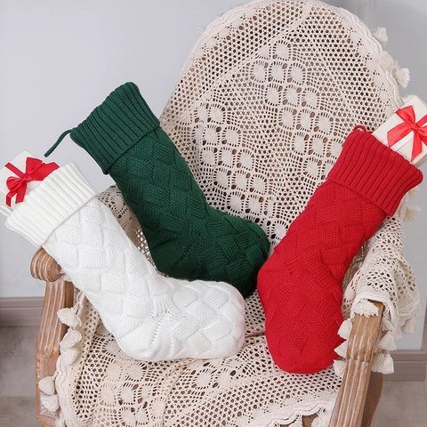 Christmas Stockings Acrylic Cable Knit Hanging Ornaments Home Decor Classic Festive Gift Bags Holiday Party