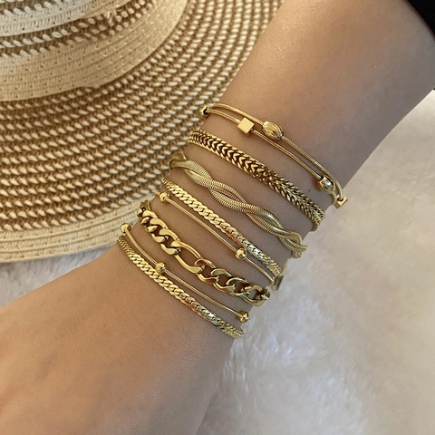 Mode Roestvrijstalen Armband Voor Vrouwen Verguld Verstelbare Slangenketting Minimalistische Sieraden Elegant Cadeau