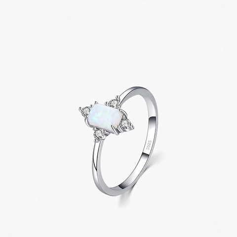 Vintage Ring Mit Rechteckigem Weißem Opal 925 Sterling Silber Eleganter Zirkonia Modeschmuck Geschenk Für Damen