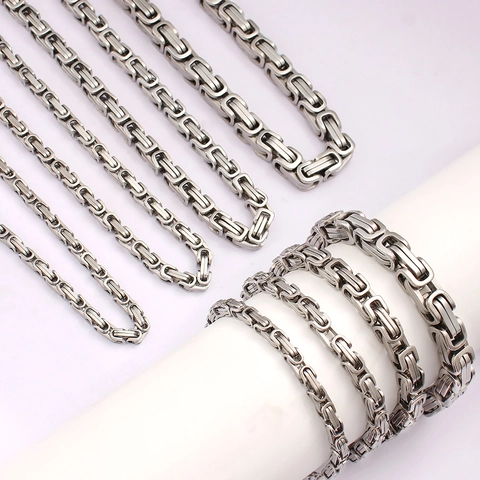 Byzantine Chain Necklace Stainless Steel Heavy Hip Hop Style Jewelry For Men And Women