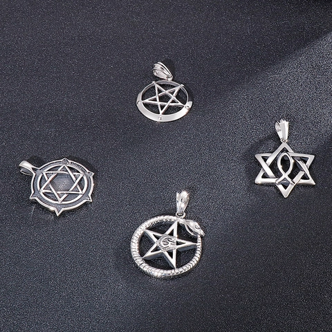 Gothische Pentagram Hanger Ketting Roestvrij Staal Punk Ouroboros Hexagram Sieraden Voor Mannen Hip Hop Rock Vintage Metalen Accessoire