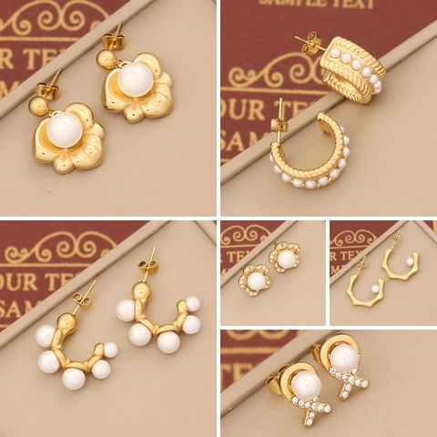 Orecchini A Perno Con Künstliche Perle A Forma De C Vintage Acciaio Inossidabile Placcato Oro Con Strass Gioielli Di Moda Per Donna