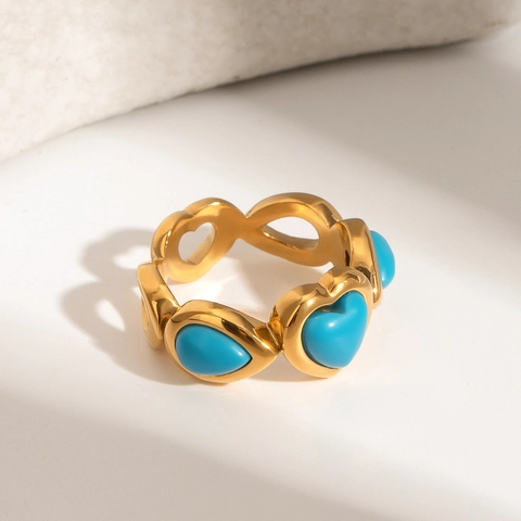 Anillo En Forma De Corazón Turquesa Azul Acero Inoxidable Chapado En Oro Hueco Moda Joyería Vintage Para Mujer Hipoalergénico