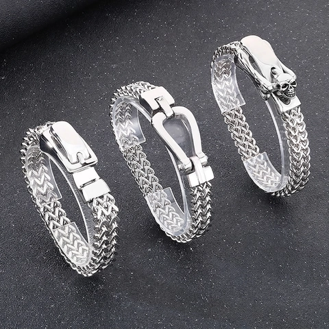 Bracciale Da Uomo In Acciaio Inossidabile Punk Teschio Fibbia A U Fibbia Per Cintura Hip Hop Gioielli Biker