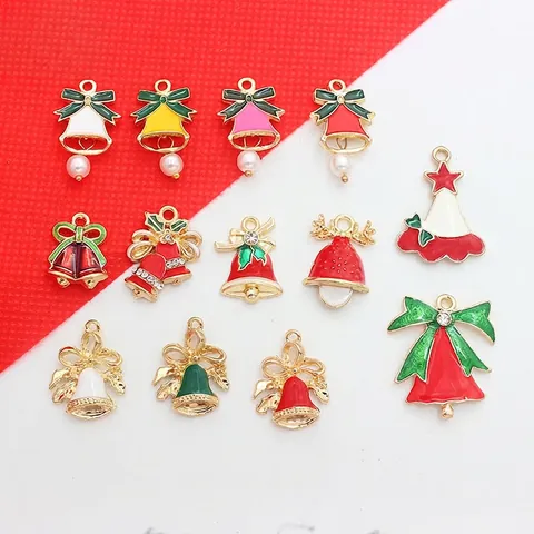 Colgantes De Navidad De Aleación De Esmalte Goteo De Aceite Campana Festiva Sombrero De Santa Lazo Para Accesorios De Fabricación De Joyas DIY