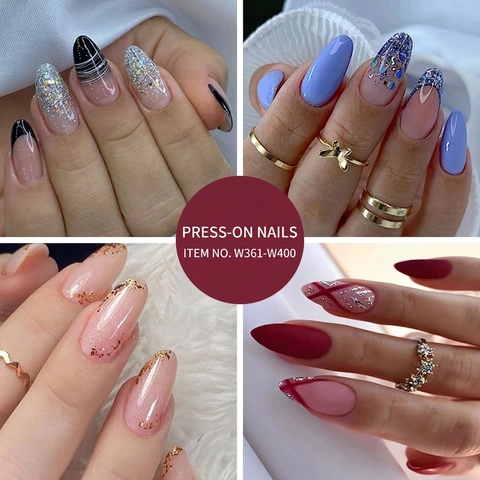 Press On Nails French Tip Glitter Marmor Lange Coffin Mandel Künstliche Nägel Mit Blumen Schmetterling Mustern Für Frauen Täglicher Stil