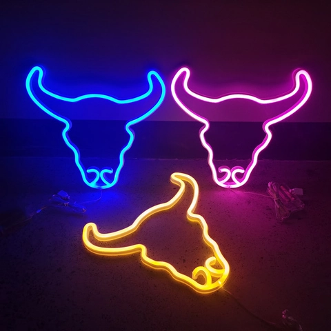 Bull Head Neon Sign LED Wanddeko Licht Kunststoff USB Batteriebetrieben Festliche Atmosphäre Lampe Für Schlafzimmer Party Zuhause