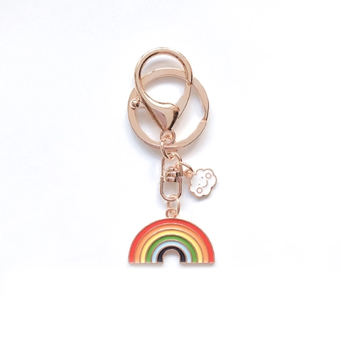 Cute Rainbow Cloud Flower Keychain Metal Enamel Bag Pendant Charm Accessories For Women Girls Gift Ins Style Trendy