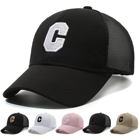 Baseball Cap Mesh Atmungsaktiv Trucker Hut Buchstabe C Stickerei Verstellbar Sommer Sonnenschutz Unisex Outdoor Lässig