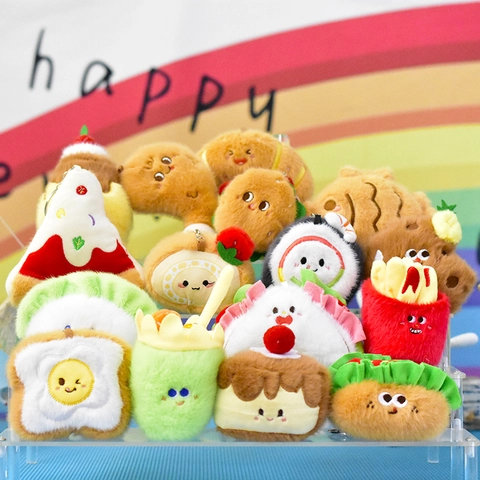 Cute Cartoon Food Plush Keychain Pendant Soft Stuffed Dessert Croissant Pizza Fries Shape Toy Bag Ornament Keyring For Kids Adults