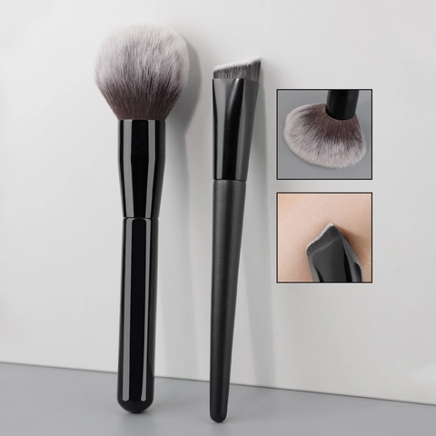 Professionele Make-up Borstels Set Voor Poeder En Foundation Synthetische Vezel Houten Handvat Zwart Schoonheidstool