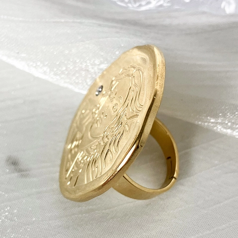 Vintage Portret Reliëf Ring Roestvrij Staal Verguld Met Zirkonia Verstelbare Vinger Sieraden Voor Dames