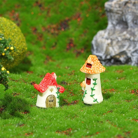 Miniature Fairy Garden Mushroom House Resin Micro Landscape Tile Cottage Sculpture For Succulent Terrarium Desktop Decoration