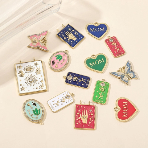 Edelstahl Anhänger Bunte Emaille Schmetterling Blume Herz MOM LOVERS Charms Für DIY Schmuckherstellung Französischer Stil