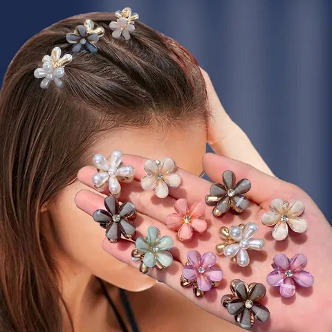 Mini Molletta Per Capelli A Fiore Petali In Resina Strass Finta Perla Artificial Stile Coreano Dolce Accessorio Per Capelli Donna Ragazze