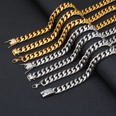 Collana A Catena Cuban Link Hip Hop Da Uomo In Acciaio Inossidabile Chiusura Con Strass Gioielli Di Moda Stile Punk