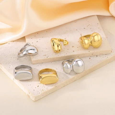 Stainless Steel Rings For Women 18K Gold Plated Geometric Organic Irregular Minimalist Mirror Polished Fashion Jewelry