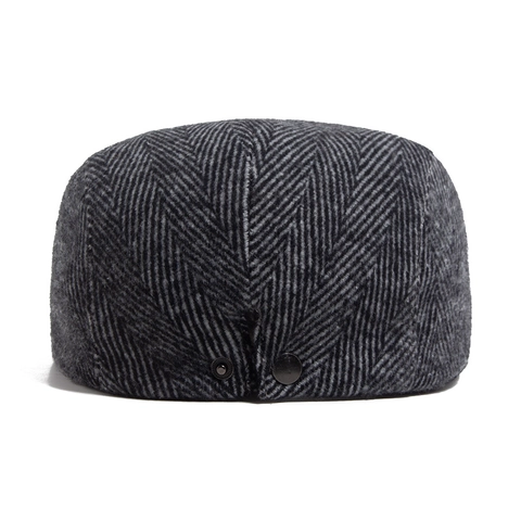 Béret Plat Rétro Motif À Chevrons Mélange De Laine Réglable Style Britannique Casquette Newsboy Hommes Femmes