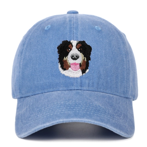 Bernese Mountain Dog Embroidery Washed Cotton Baseball Cap Vintage Distressed Adjustable Outdoor Sports Hat Men Women