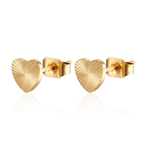 Geometric Radiant Sunburst Pattern Stud Earrings Stainless Steel Heart Round Fashion Minimalist Jewelry For Women