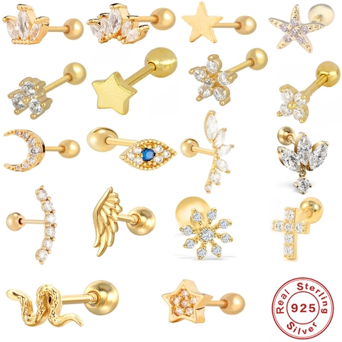 Clous D'oreilles Cartilage Argent 925 Pour Femmes Hommes CZ Zirconia Celestial Star Moon Snake Gothic Punk Bijoux